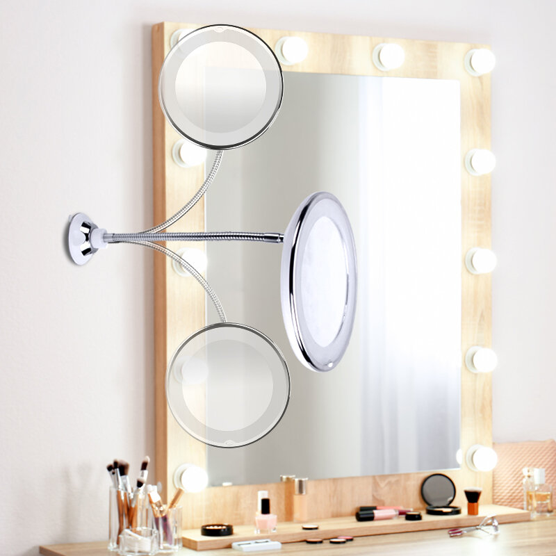 

Зеркало LED Макияж Зеркало 10X Увеличительное зеркало тщеславия Регулируемое вращение на 360 градусов Гибкая присоска es
