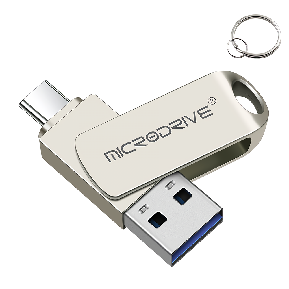 

MicroDrive 2 в 1 Type-C и USB3.0 Flash Драйвер OTG USB-драйвер 32G 64G 128G 256G Металлический USB-накопитель с вращение