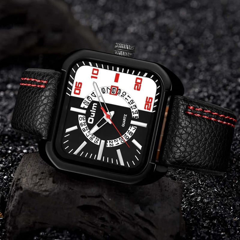 

OULM HP3876 Дата Дисплей Модные мужские наручные часы с кожаным ремешком Кварцевые часы