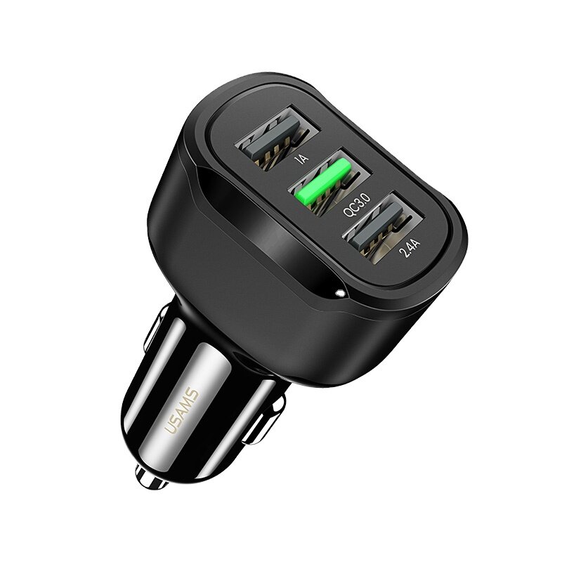 

USAMS C17 18 Вт 3 порта USB QC3.0 Быстрая зарядка Авто Зарядное устройство для iPhone 12/12 Mini / 12 Pro Max для Samsun