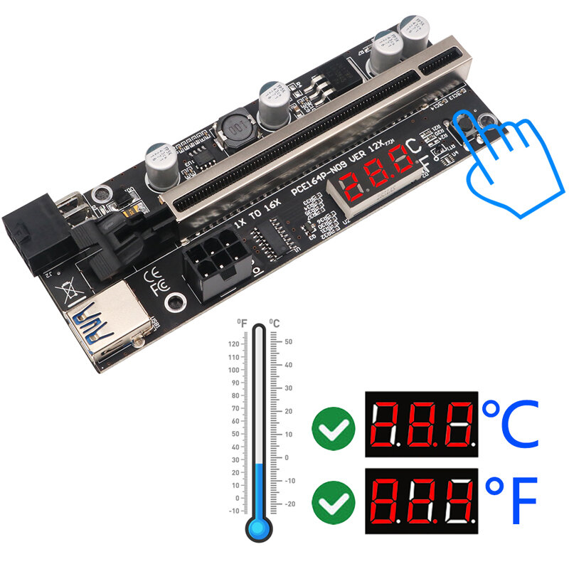 

PCIE Riser 009S Plus Riser PCI E PCI Express X1 to X16 Dual 6Pin for Graphic Card GPU Bitcoin Miner Mining Temperature S