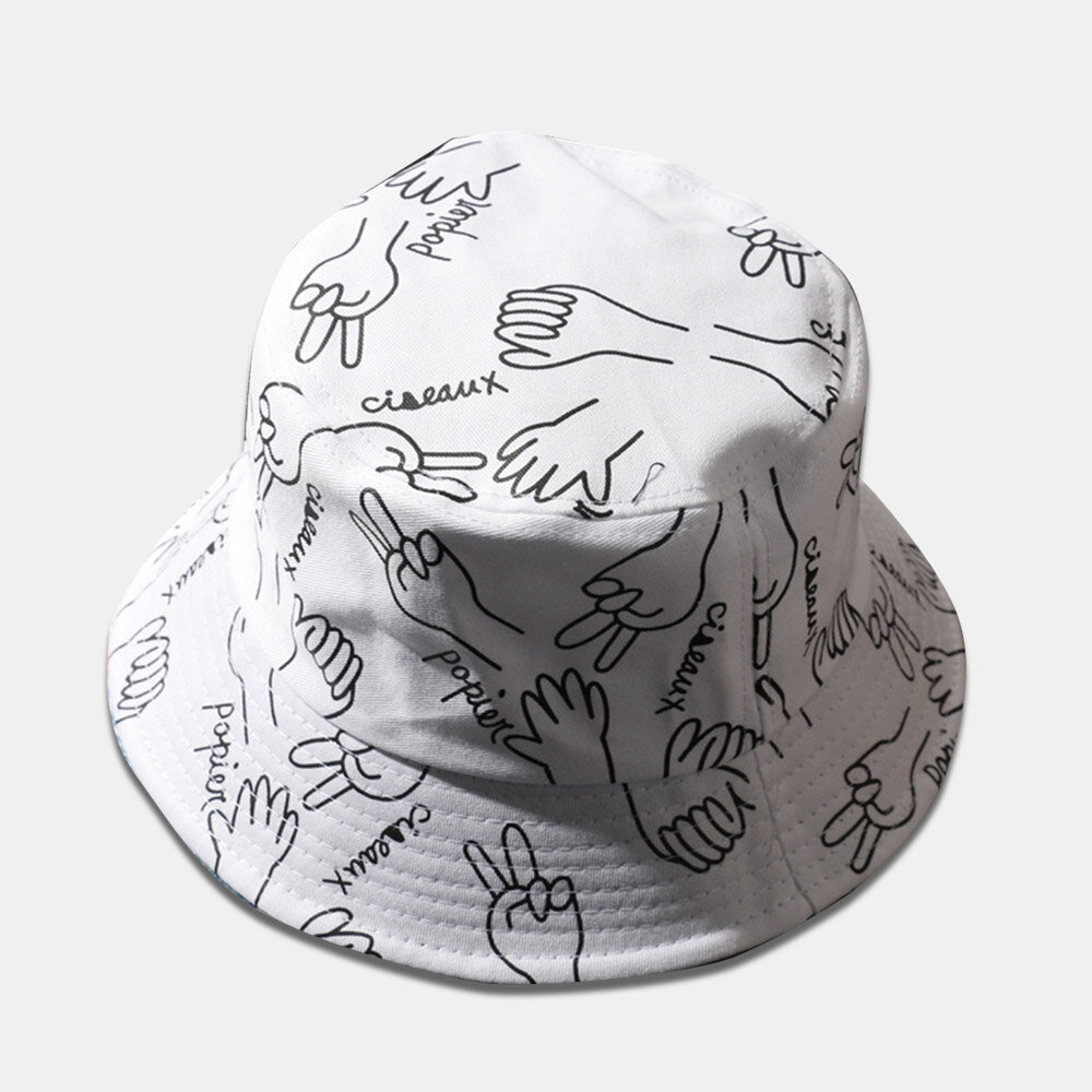 

Unisex Cotton Letters Line Drawing Gestures Graffiti Fashion Sunshade Bucket Hat