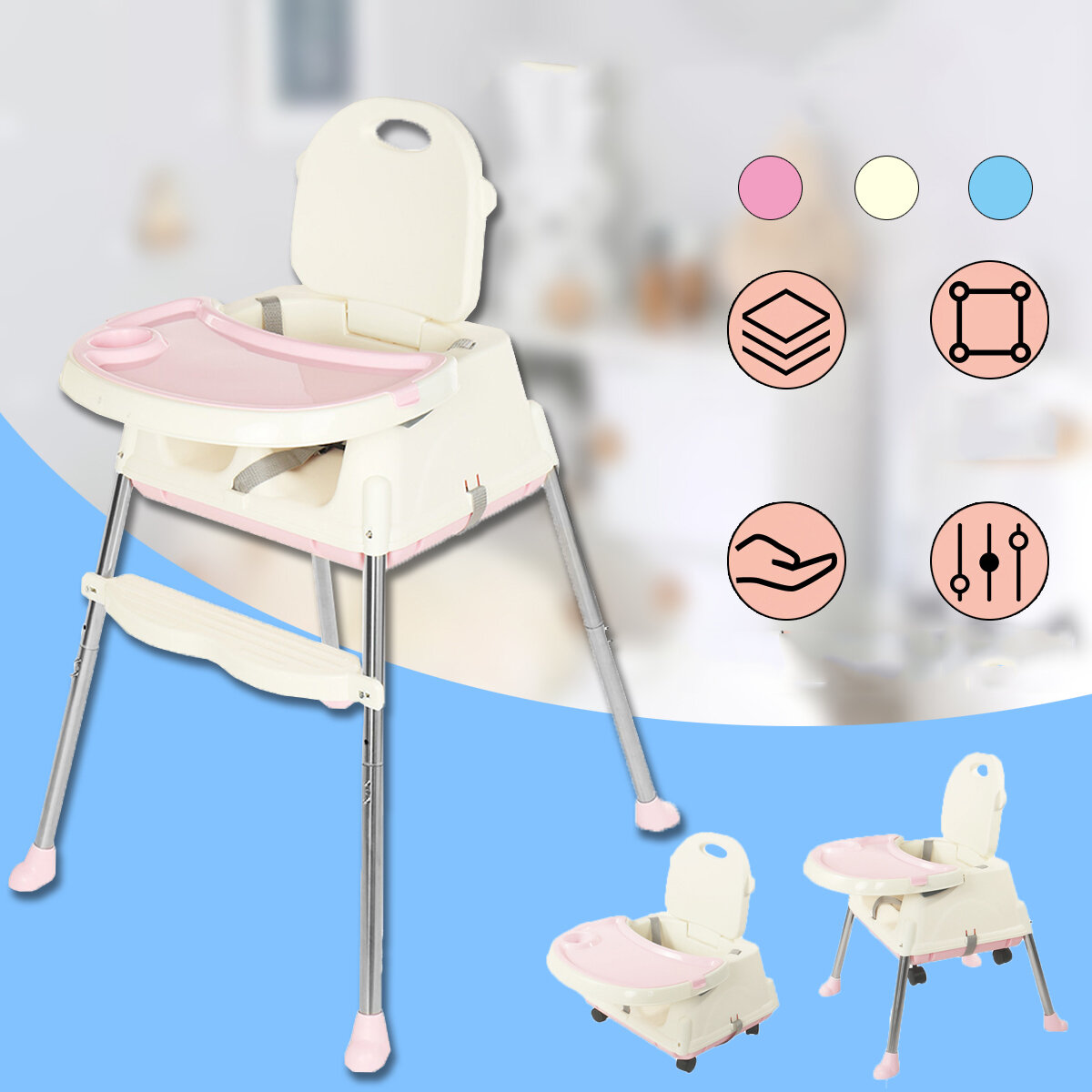 

Регулируемый детский стульчик KUDOSALE 3 в 1, трансформируемое игровое сиденье, Booster, для кормления малышей с лотком-