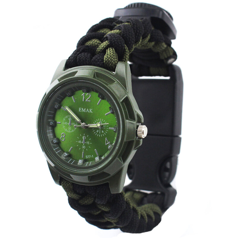 

IPRee® 4 В 1 EDC Survival Compasss Bracelet Watch Camp Emergency Nylon Paracord Wristband