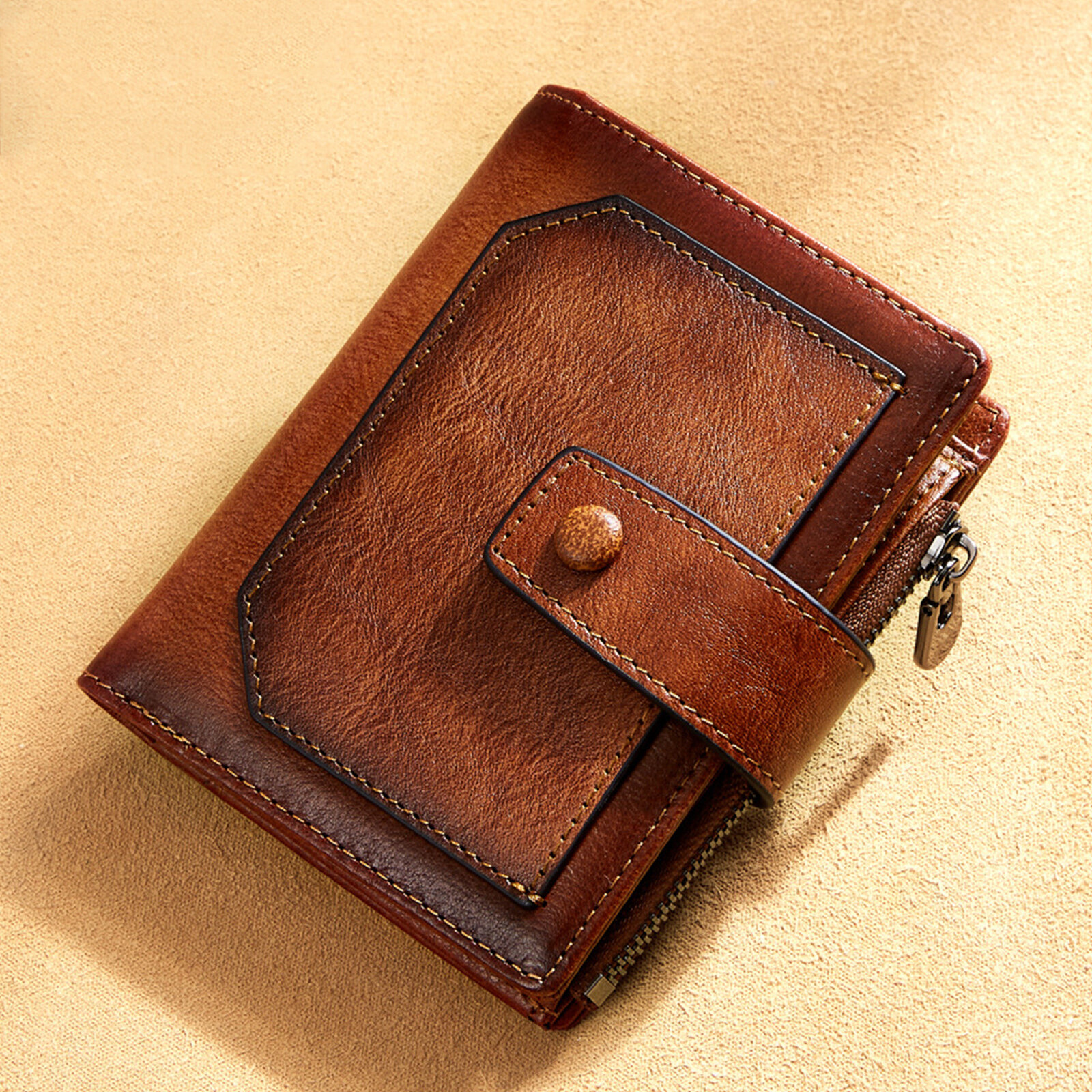 

Men Genuine Leather Vintage RFID Large Capacity Wallet Multiple Card Slots Design Purse
