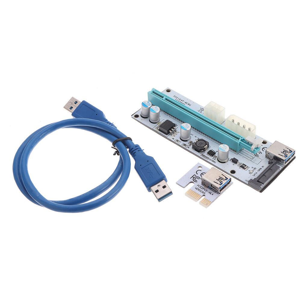 

3Pcs USB3.0 PCI-E 1x To 16 x SATA +4P+6P Extender Riser Card Adapter Power Cable Miner