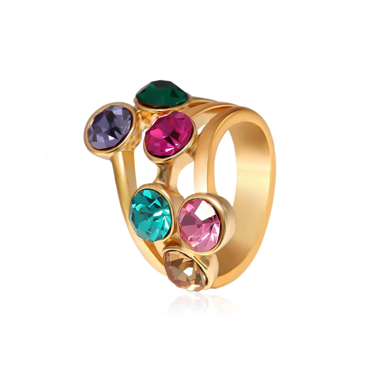 

Модные многоцветные стразы позолоченные Подарочная партия Женское кольцо