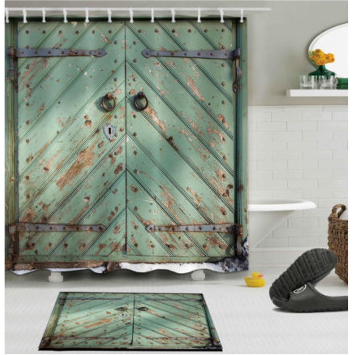 

180cm x 180cm Деревянная деревянная дверь сарая Ванная комната Водонепроницаемы Ткань занавески для душа Flannel Ванная