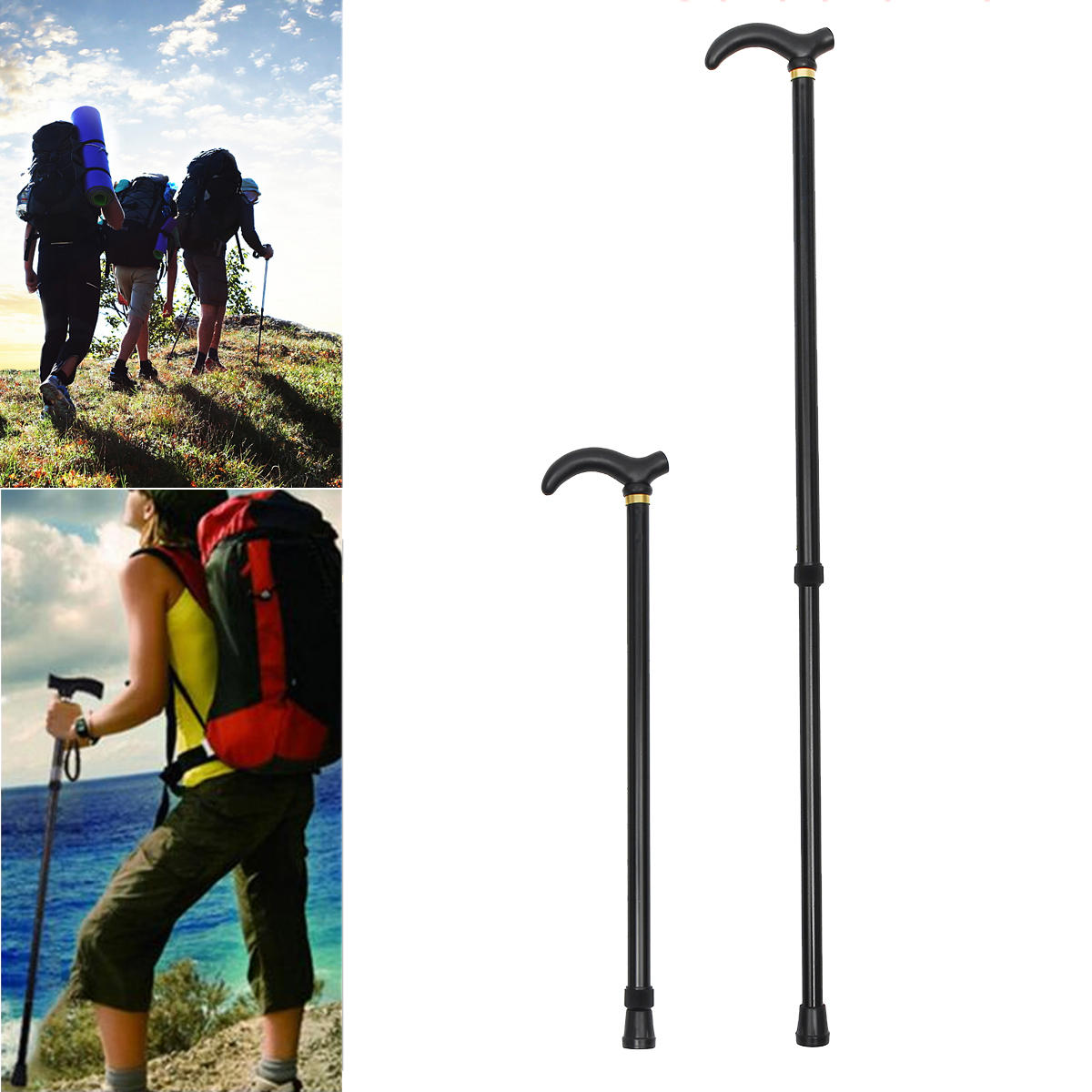 

75-90CM Прогулки по металлу Walking Палка Travel Folding Cane Pole Компактный регулируемый Alpenstock