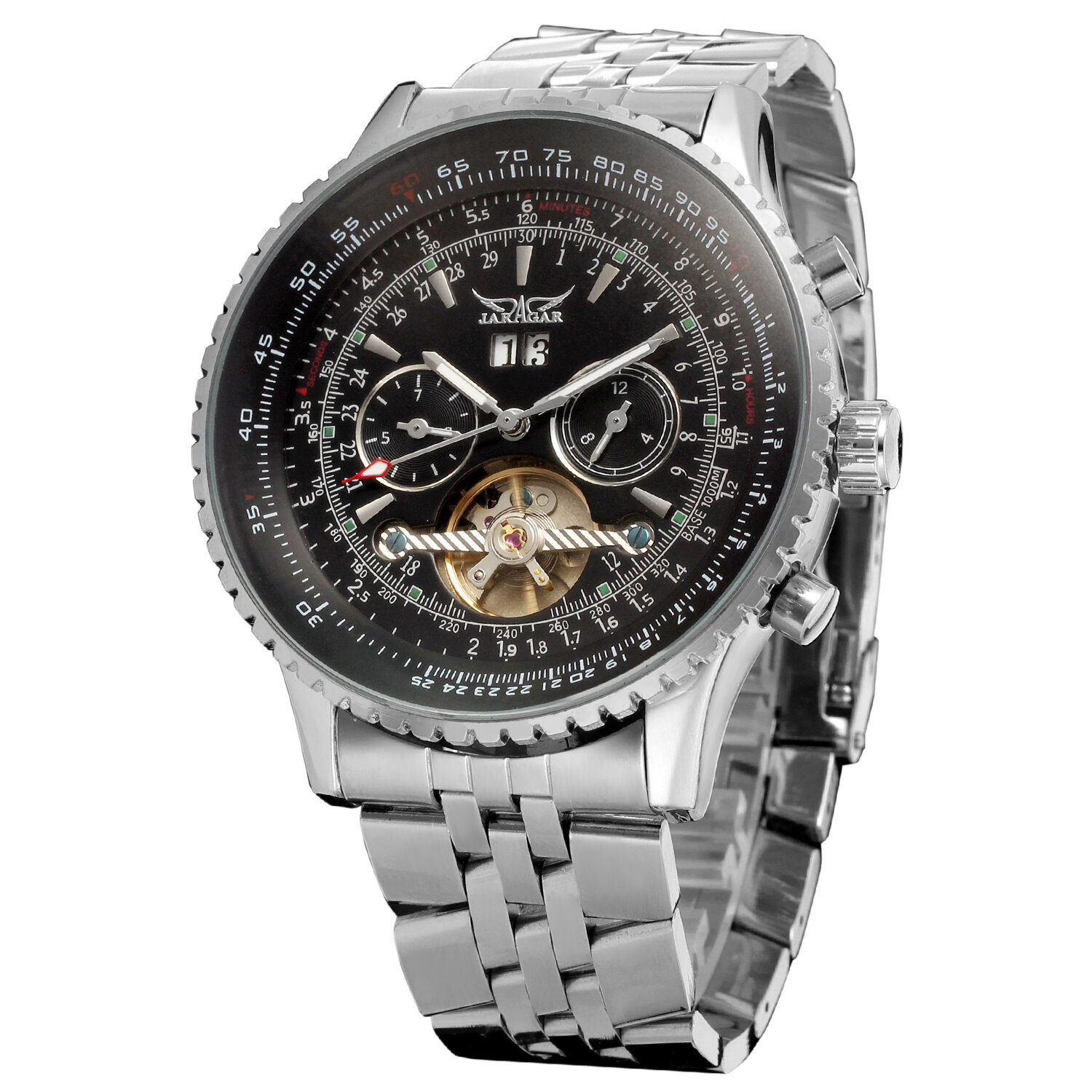 

JARAGAR 034 Fashion Men Automatic Watch Date Week Month Display Stainless Steel Strap Business Mechanical Watch