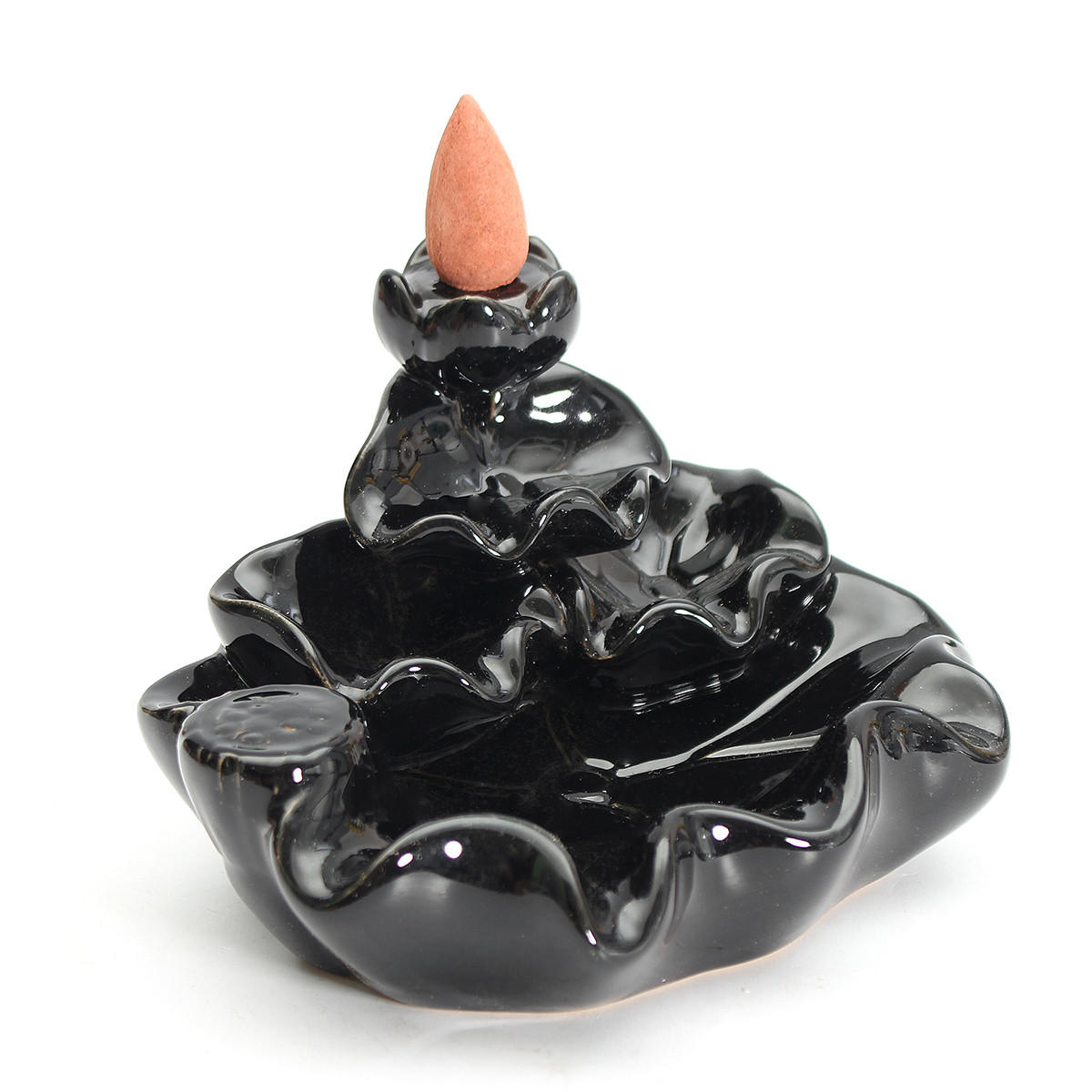 

Black Porcelain Tower Backflow Incense Burner Ceramic Buddhist Cone Holder w/ 6Pcs Incense Cones