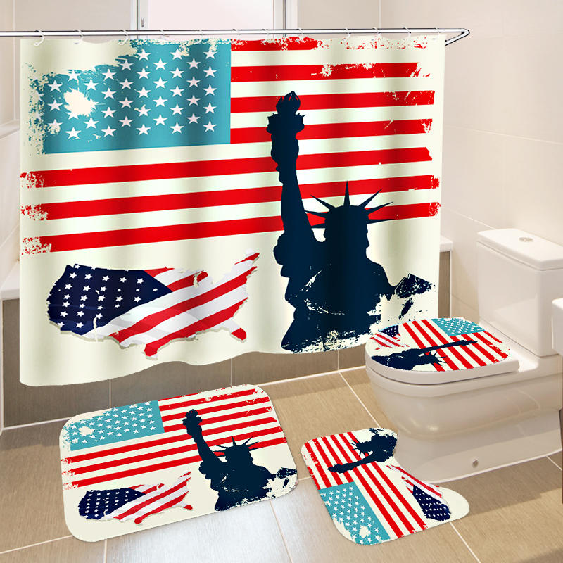 

Американский Флаг Ванная комната Занавески для Душа Нескользящей Коврик Крышка Унитаза Крышка Коврик для ванной с 12 Кол