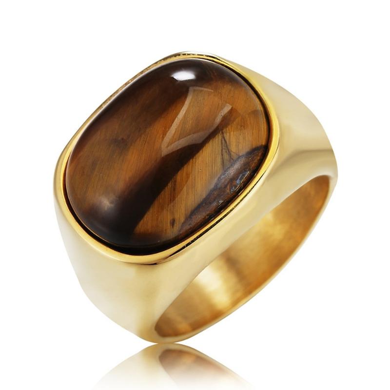 

REZEX Ретро-тигровые каменные кольца для пальцев Мужское титановое стальное кольцо