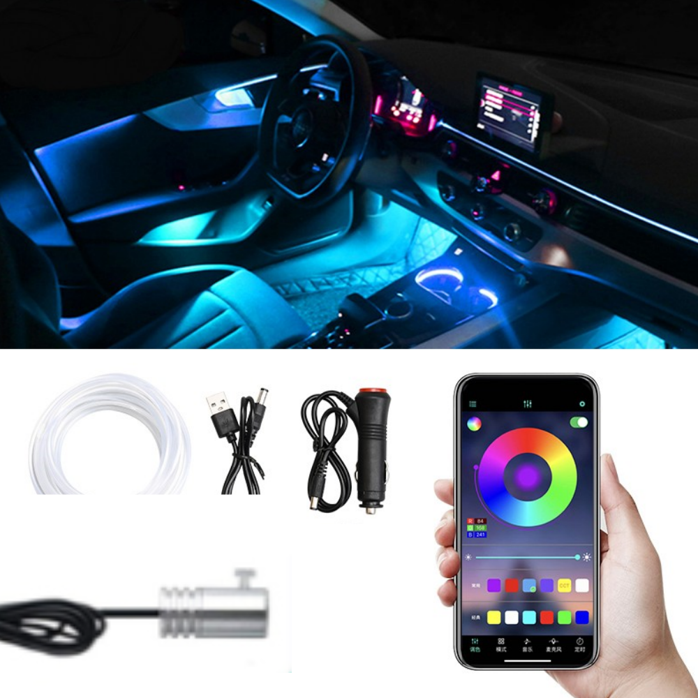

1IN1 2M RGB LED Atmosphere Car Interior Ambient Light Fiber Optic Strips Light by App Control Neon LED Auto Decorative L