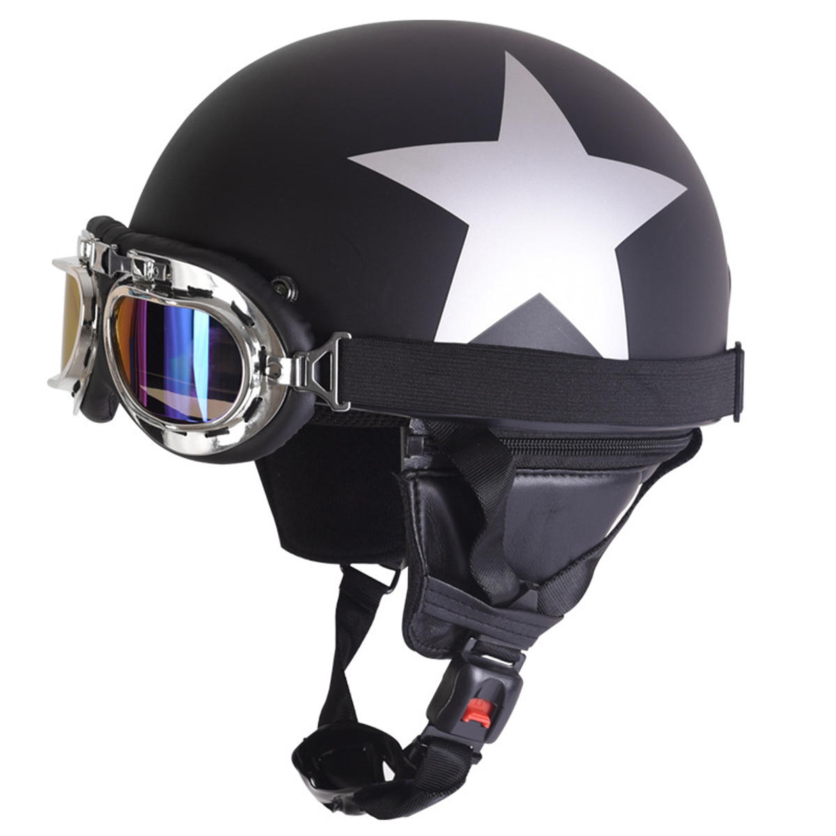 

Ретро Винтаж мотоцикл Шлем безопасности Шлем безопасности с солнцезащитным козырьком UV Goggles