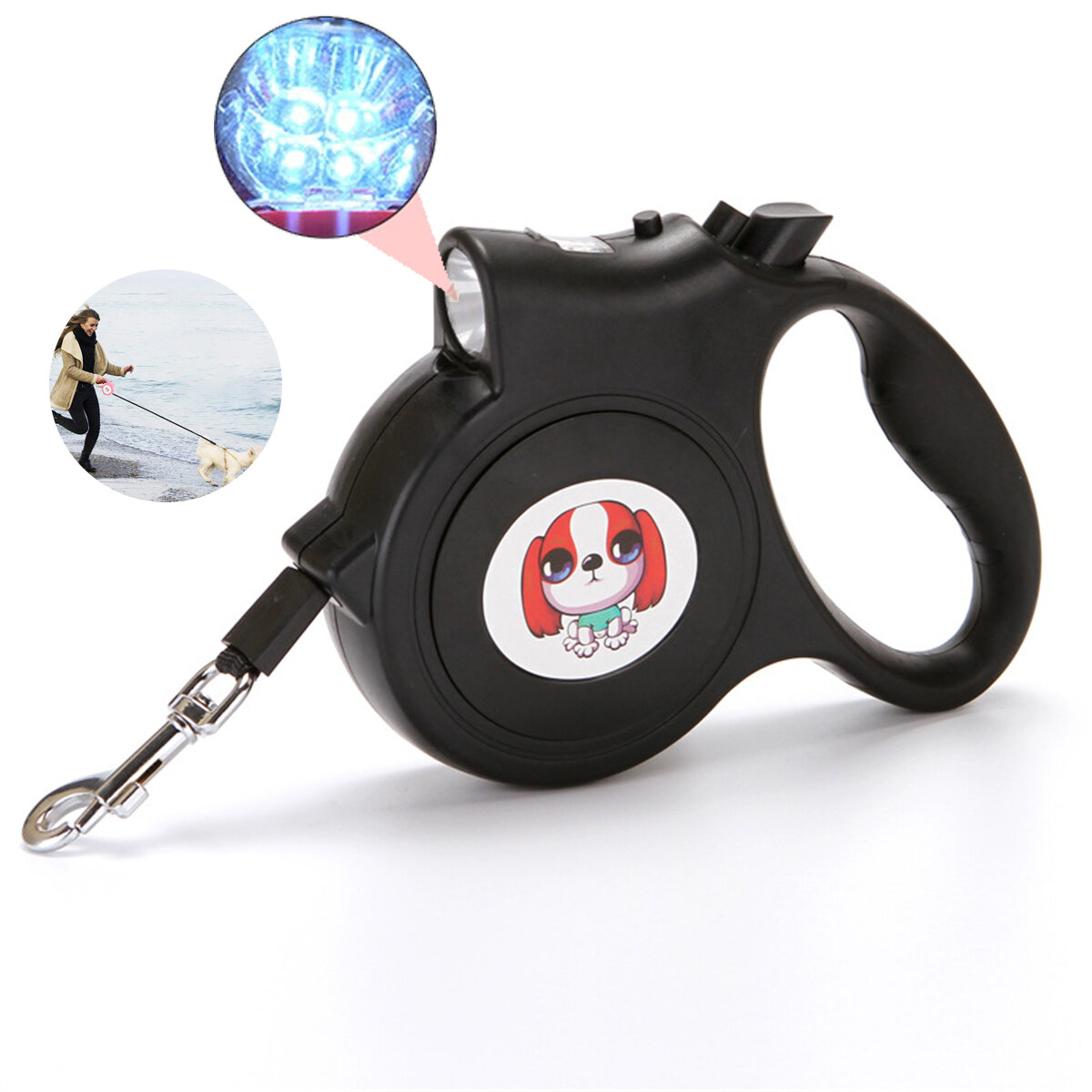 

5M Pet Retractable Leash Rope Walking Automatic Dog Traction Rope with Flashlight
