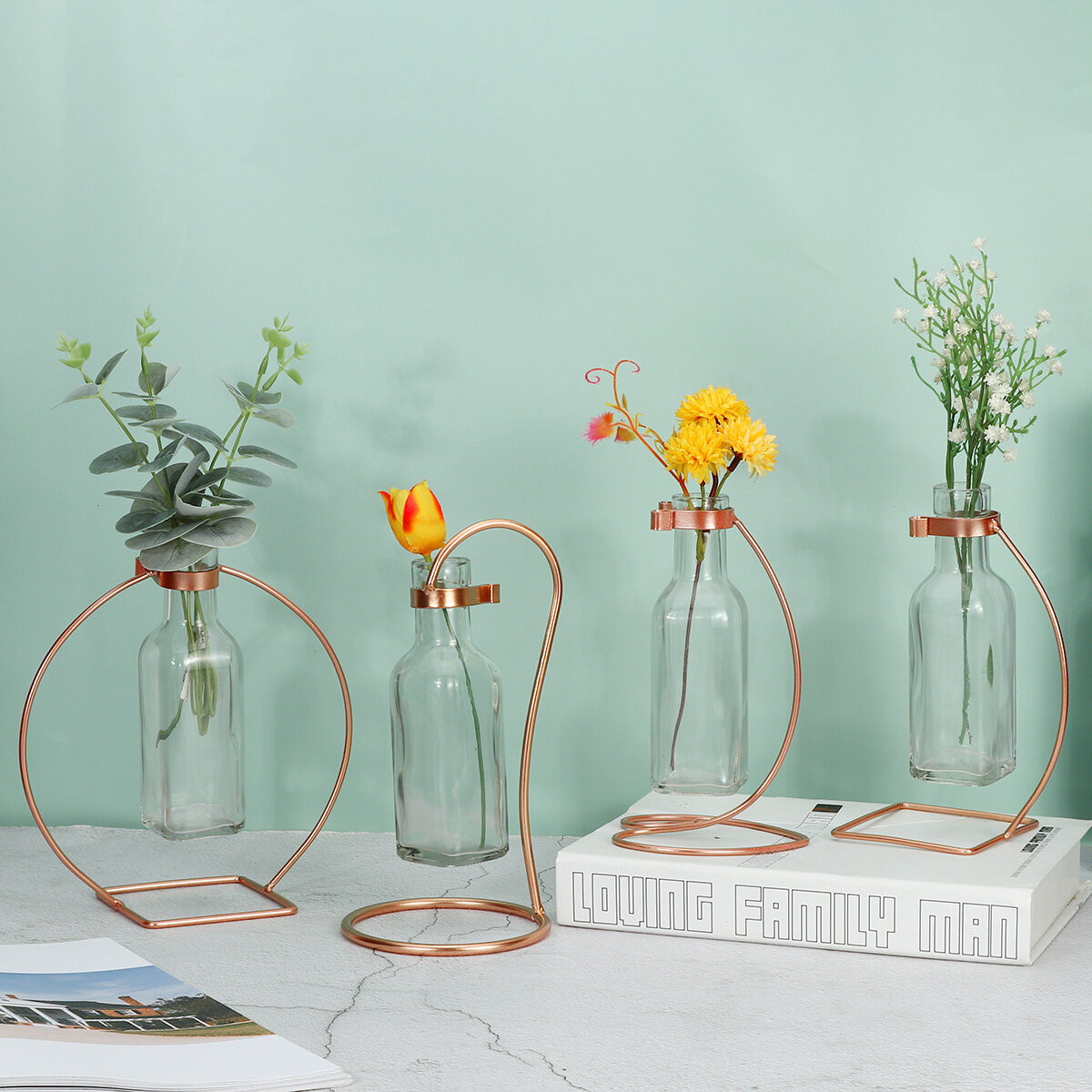 

Creative Hanging Test Tube Transparent Glass Vase Hydroponic Flower Bottle Bonsai for Indoor Gardening Home Garden Decor