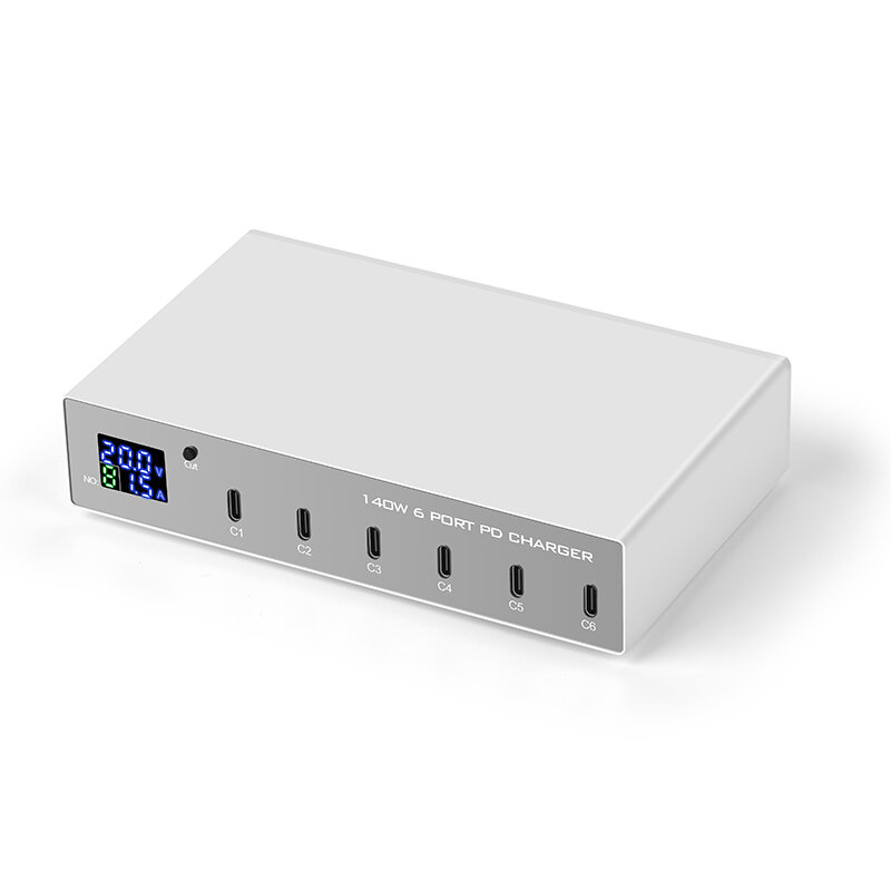 

WLX-X6P 6-портовое зарядное устройство USB PD 140 Вт 6 × USB-C PD3.0 QC3.0 2.0 FCP AFC Настольная зарядная станция для б
