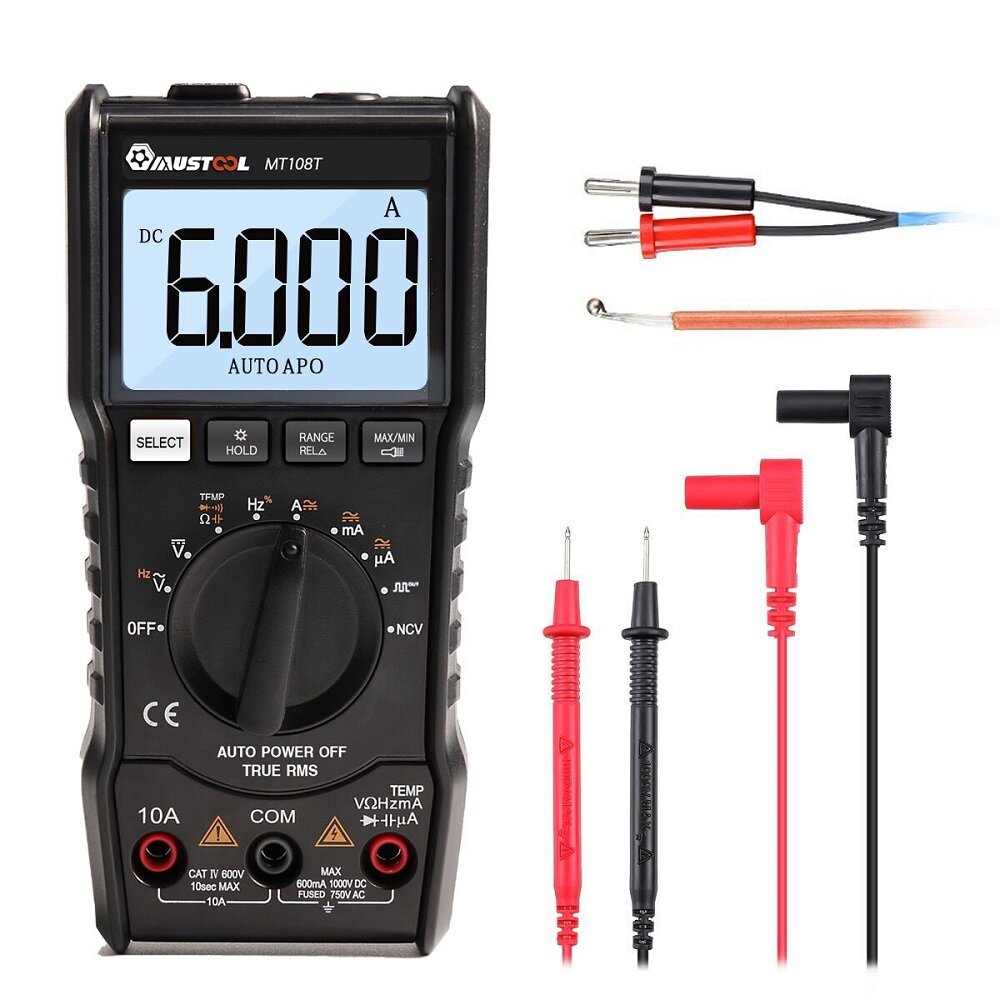 

MUSTOOL MT108T True RMS NCV Temperature Tester Digital Мультиметр 6000 Counts Backlight AC DC Current/Voltage Resistance