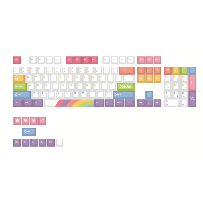 

118 ключей Rainbow Theme Keycaps Set PBT Sublimation Cherry Profile для 61/64/68/71/84/87/98/104 Клавиатура