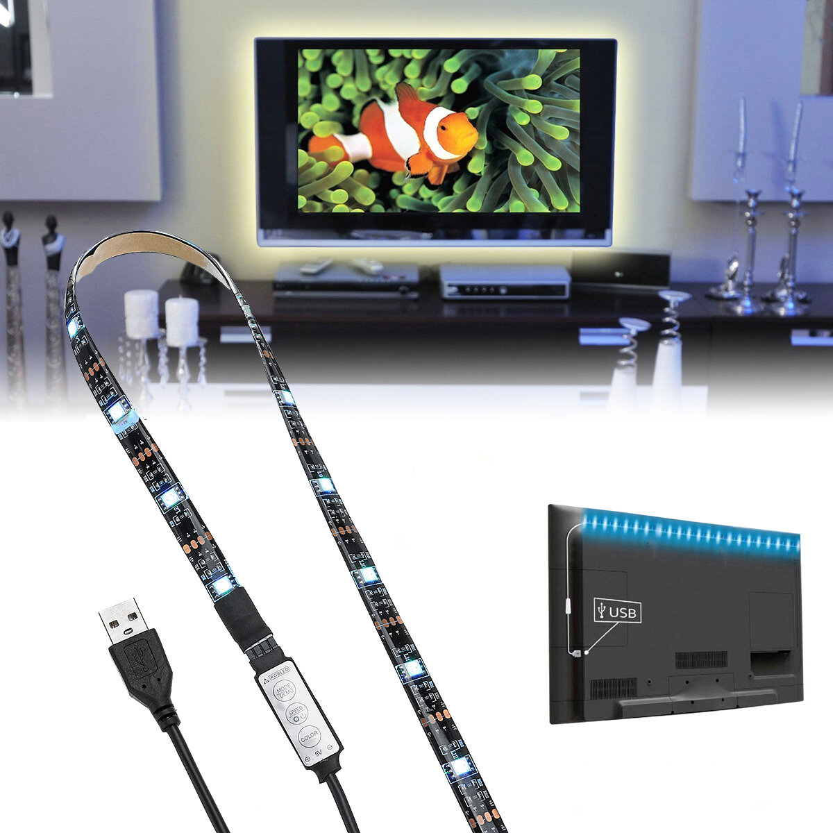 

DC5V USB Powered SMD5050 RGB Изменение цвета LED Стрим свет Компьютерная подсветка телевизора Набор