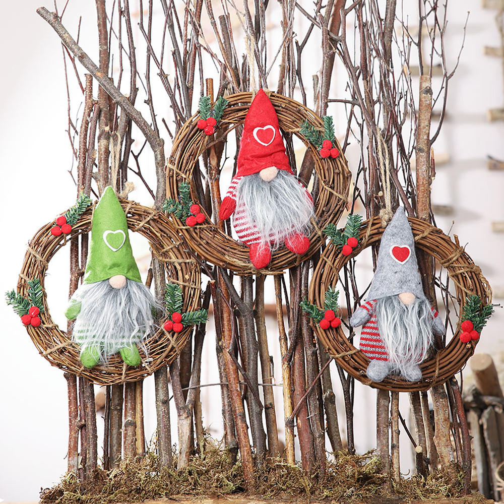 

Hanging Non-Woven Hat With Heart Rattan Swedish Santa Gnome Handmade Figurine Home Ornaments Christmas Decoration Toys T