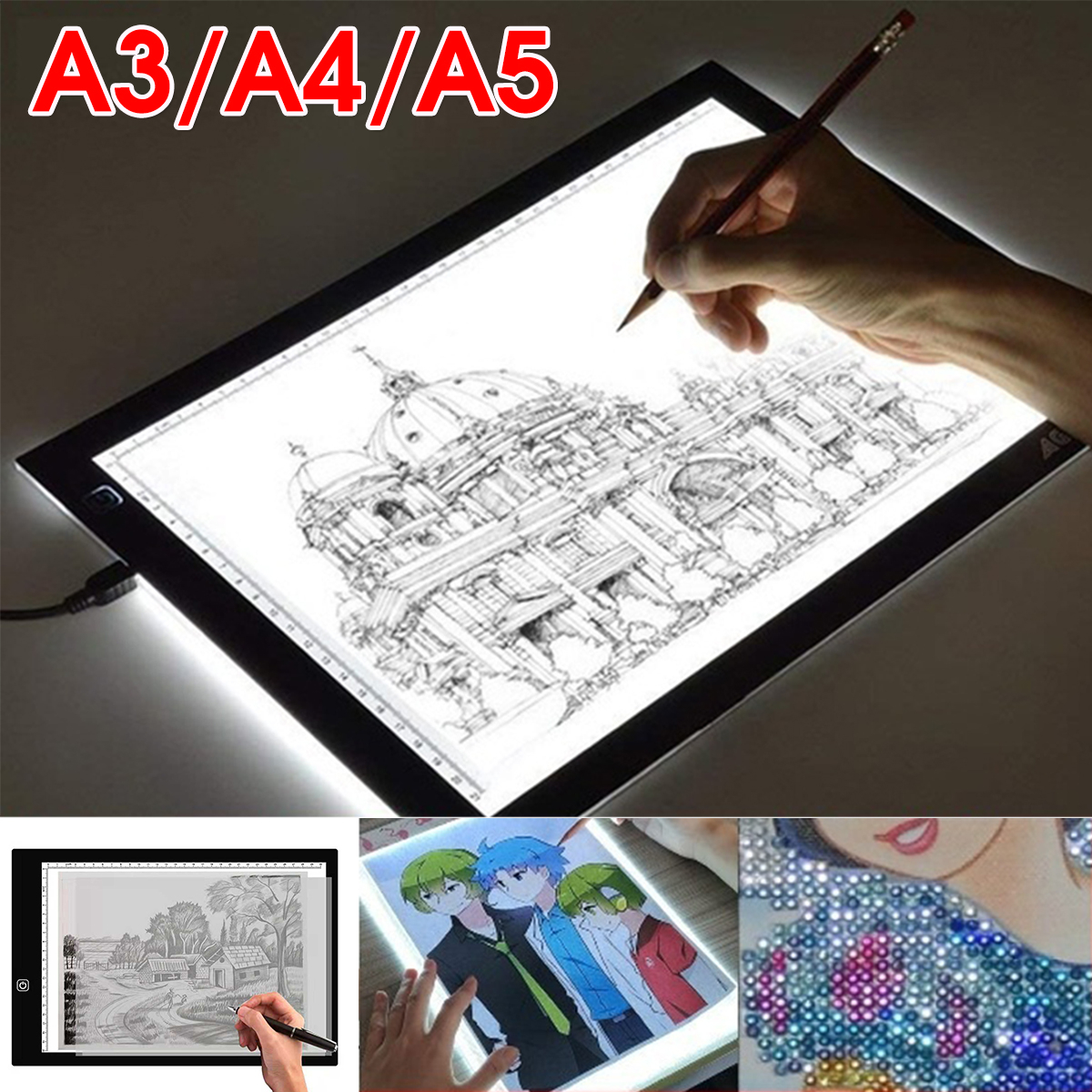Find A3 LED Light Box Tracing Drawing Board Art Design Pad Slim Lightbox USB Projector for Sale on Gipsybee.com with cryptocurrencies
