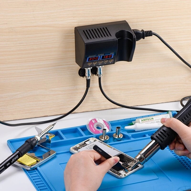 Find JCD 8898 2 in 1 750W 220V/110V Soldering Station Hot Air Gun Heater LCD Digital Display Soldering Iron Welding Rework Station for Cell-phone BGA SMD PCB IC Repair for Sale on Gipsybee.com with cryptocurrencies