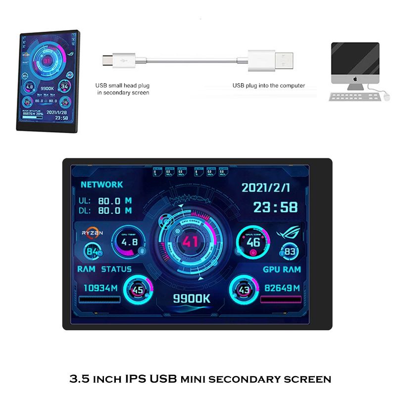 Find 3.5 Inch IPS TYPE-C Secondary Screen CPU GPU RAM HDD Monitoring USB Display Freely AIDA64 for Mini ITX Case Support Raspberry Pi With RGB Breathing Light Optional Accessories for Sale on Gipsybee.com with cryptocurrencies