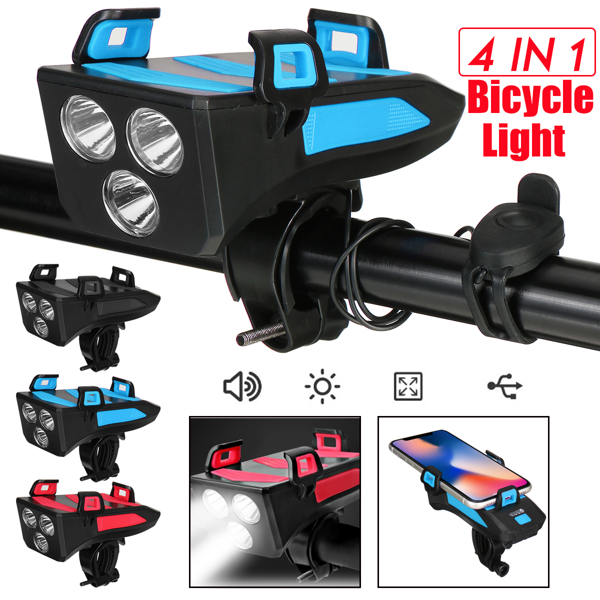 Find 4 in 1 Bike Bicycle Light Waterproof with Bike Horn Phone Holder Power Bank for Sale on Gipsybee.com with cryptocurrencies