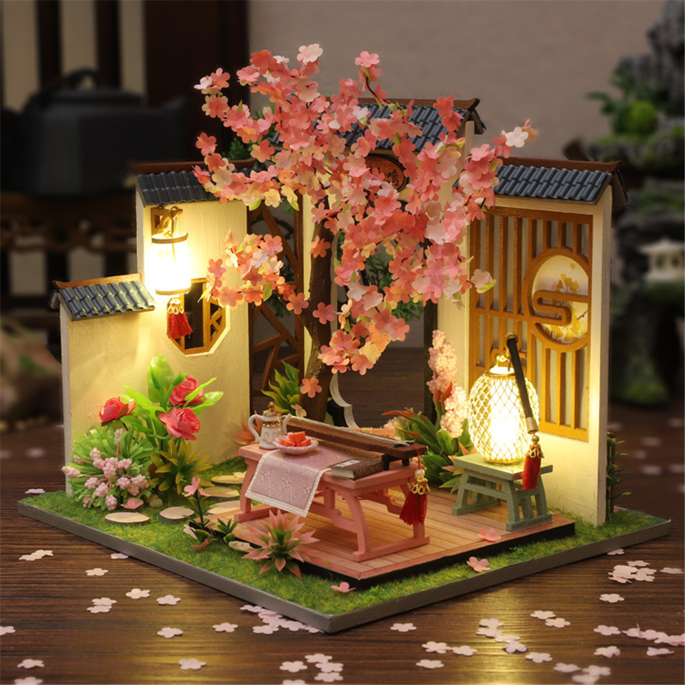 Creative DIY Chinese Style Retro Architectural Model Wooden Doll House Miniature Landscape Home Creative Gifts With Dust Cover and Furniture 1