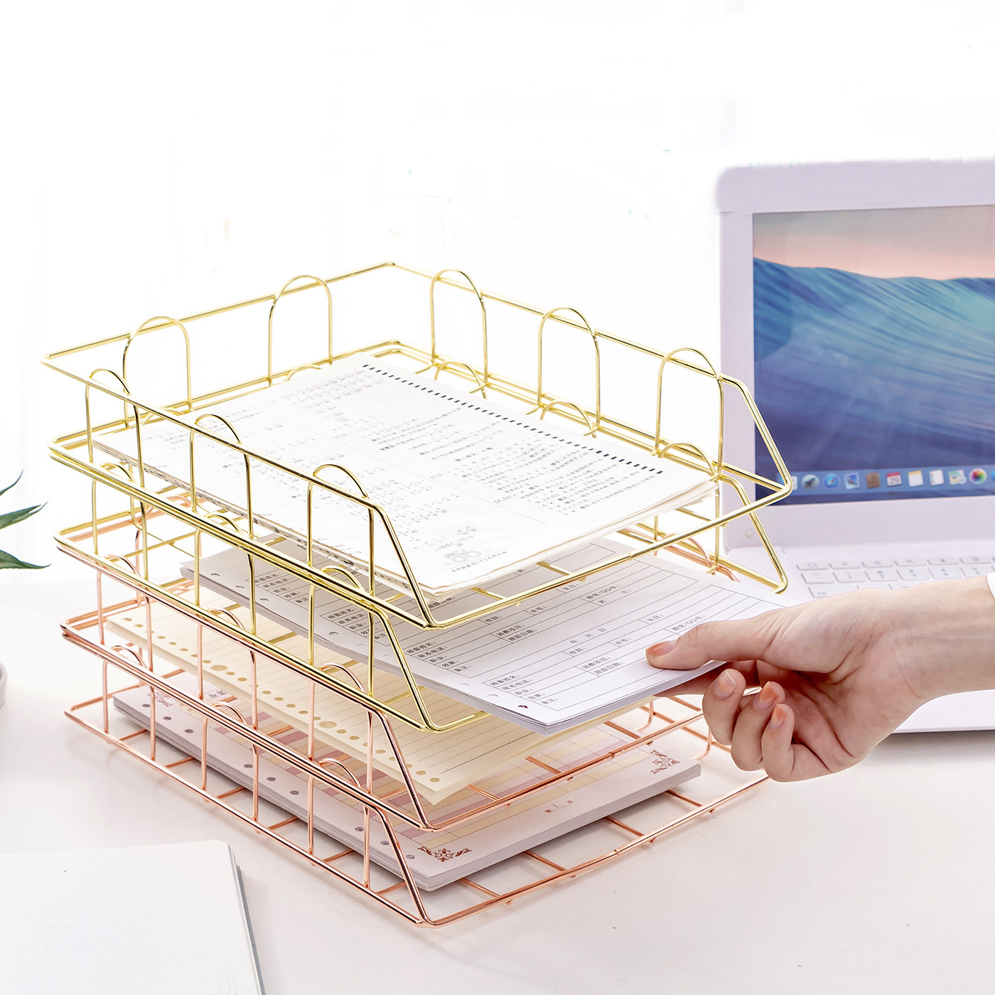 Find MingQiang Single-layer Stackable File Rack Nordic Style Metal Rack Desktop Organizer Home Office Desktop Storage Supplies for Sale on Gipsybee.com with cryptocurrencies