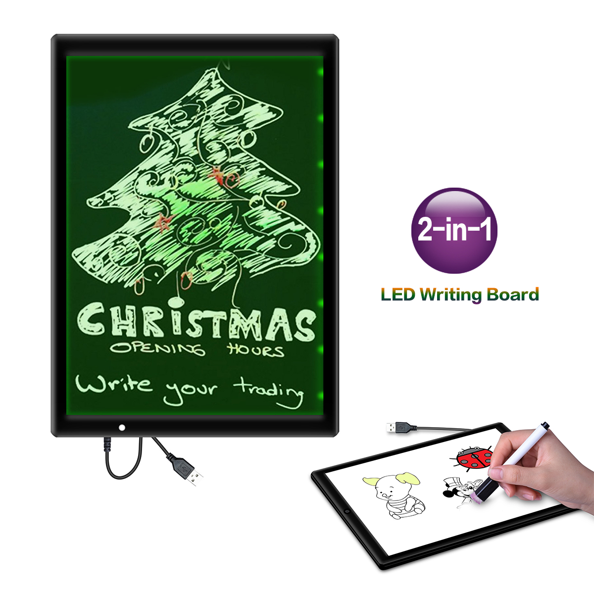 Find 13x9 Inch Double Side LED Flashing Writing Board Business Message Memo Menu Sign for Sale on Gipsybee.com with cryptocurrencies