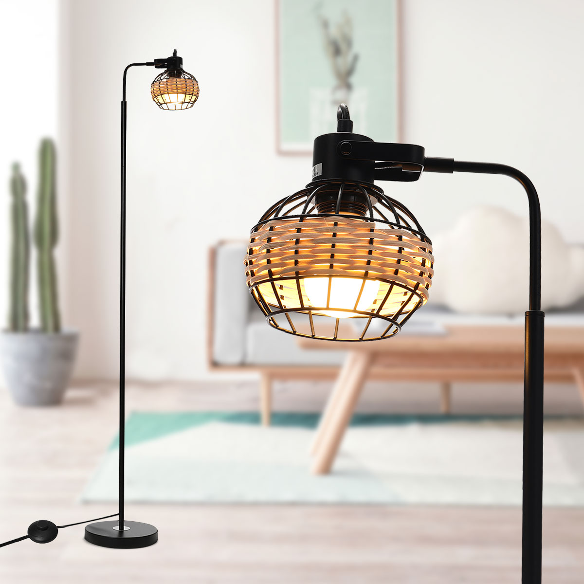 Find Rattan Hollow Cage Design Floor Lamp Modern Rustic Style Living Room Bedroom for Sale on Gipsybee.com with cryptocurrencies