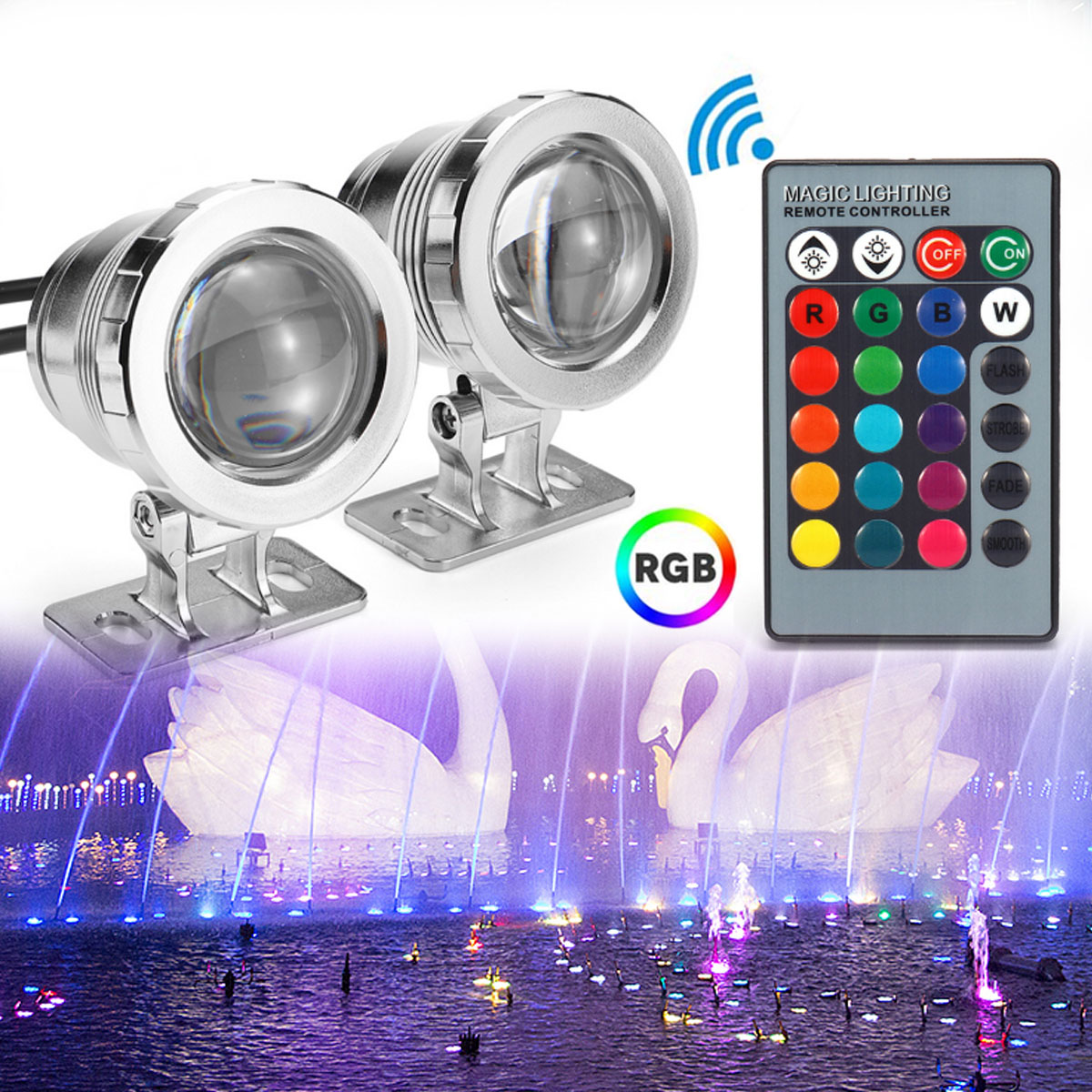 Find 20W RGB LED Light Fountain Pool Pond Spotlight Underwater Waterproof With Remote for Sale on Gipsybee.com with cryptocurrencies