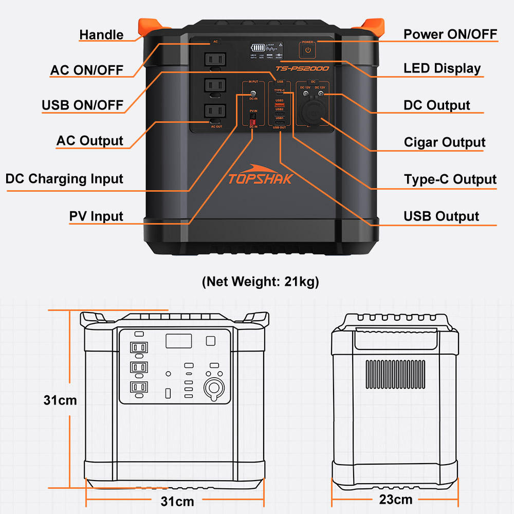 Find TOPSHAK TS-PS2000 2200Wh 2000W Portable Power Station Outdoor RV/Van Camping Urgent Solar Generator Solar Mobile Lithium Battery Pack for Sale on Gipsybee.com with cryptocurrencies