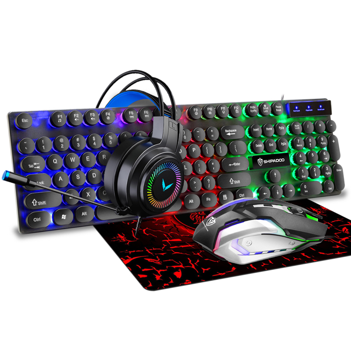 Find 4 in 1 Keyboard Mouse Headset Mouse Pad Set USB Wired 104 Keys Punk Keycaps Keyboard Mouse Over Ear Headset Mouse Pad Combo Set for Sale on Gipsybee.com with cryptocurrencies