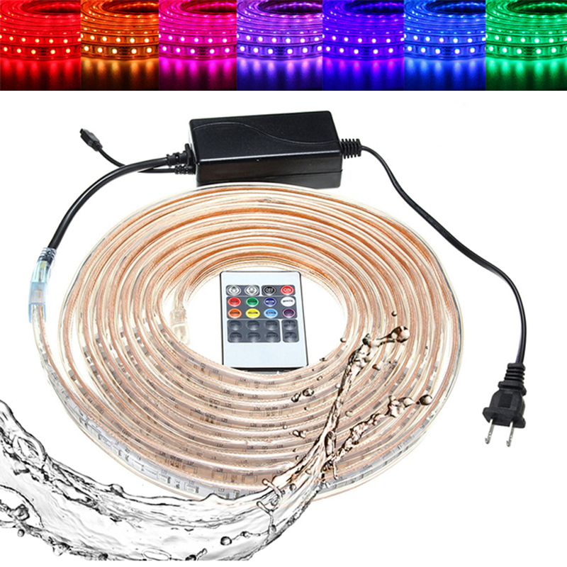 Find 10/15M SMD5050 LED RGB Flexible Rope Outdoor Waterproof Strip Light + Plug + Remote Control AC110V for Sale on Gipsybee.com with cryptocurrencies