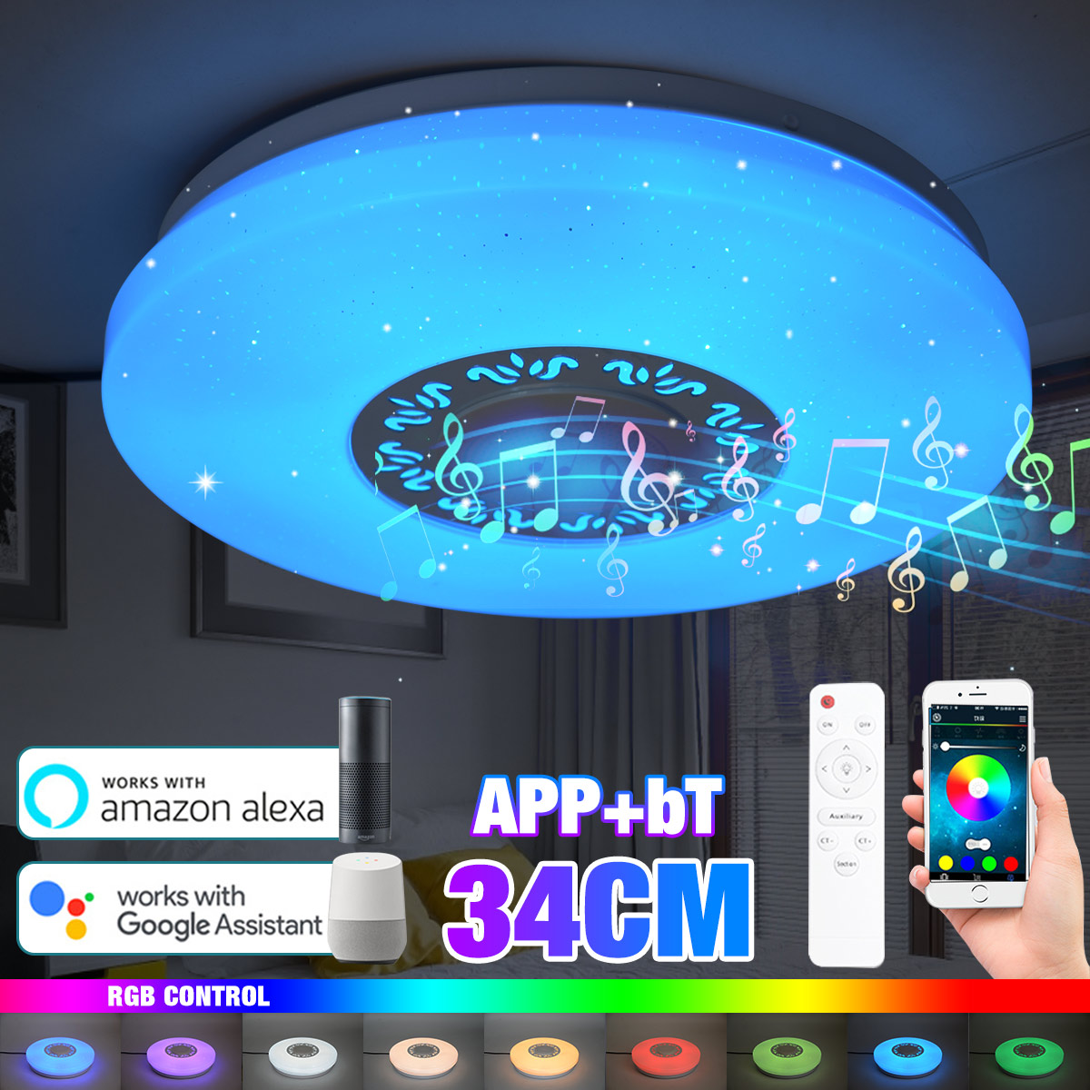 Find 34CM RGB LED Music Ceiling Lights Home lighting APP bluetooth Light Bedroom Lamps Smart Ceiling Lamp+Remote Control for Sale on Gipsybee.com with cryptocurrencies
