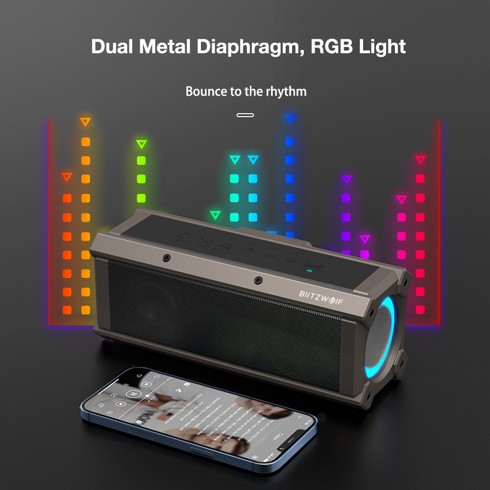 BlitzWolf® BW-WA3 100W bluetooth Speaker Portable Speakers Quad Drivers Dual Diaphragm Deep Bass RGB Light TWS 5000mAh Outdoors Wireless Speaker 3