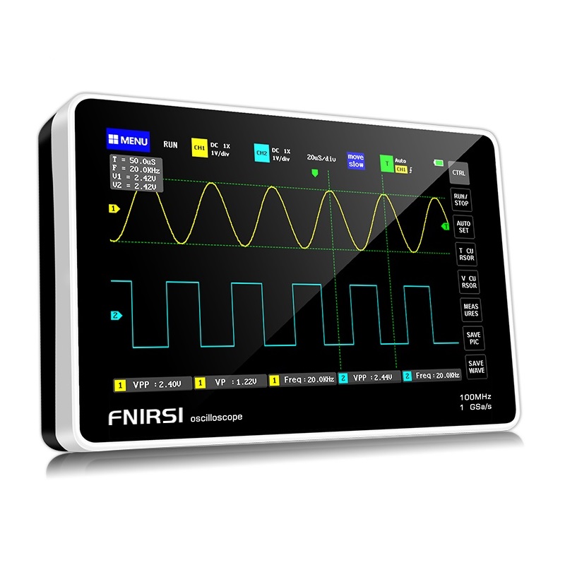FNIRSI 1013D Oscilloscopio, Digitale Portatile 7 Pollici Touchscreen 2 canali larghezza di banda 100MHz frequenza di campionamento 1GSa/s 1