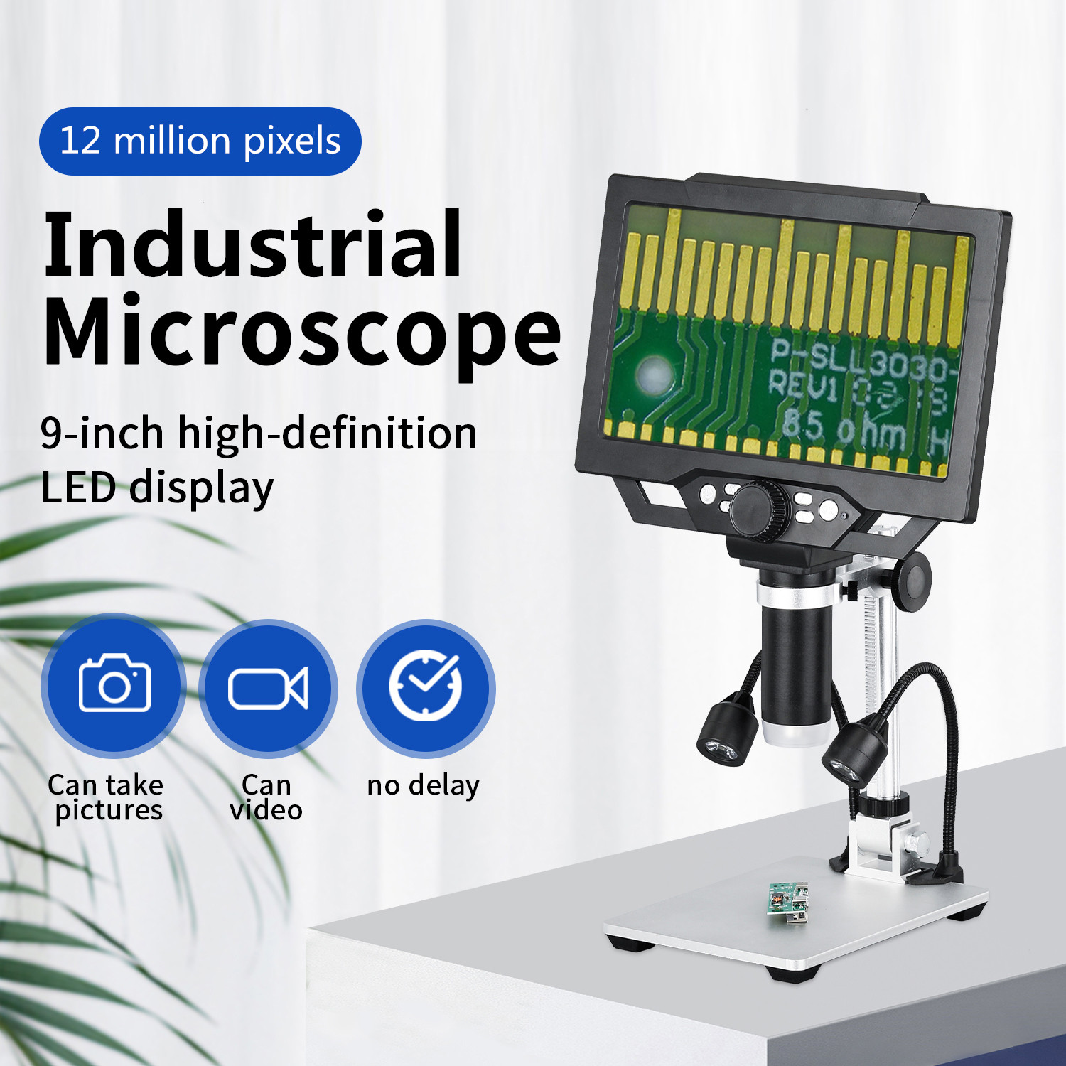 G1600 Microscopio con Monitor 9 Pollici da 12 Megapixel 1-1600X Continuo con Luce a LED 3