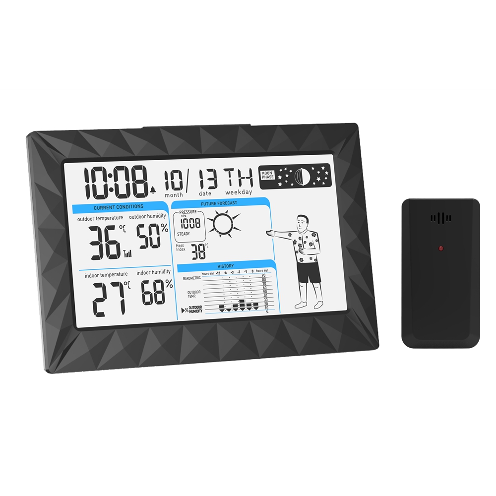 Find AUG-8638 Large Screen LCD Clock Digital Wireless Weather Station Temperature Humidity Barometer Sensor for Sale on Gipsybee.com with cryptocurrencies