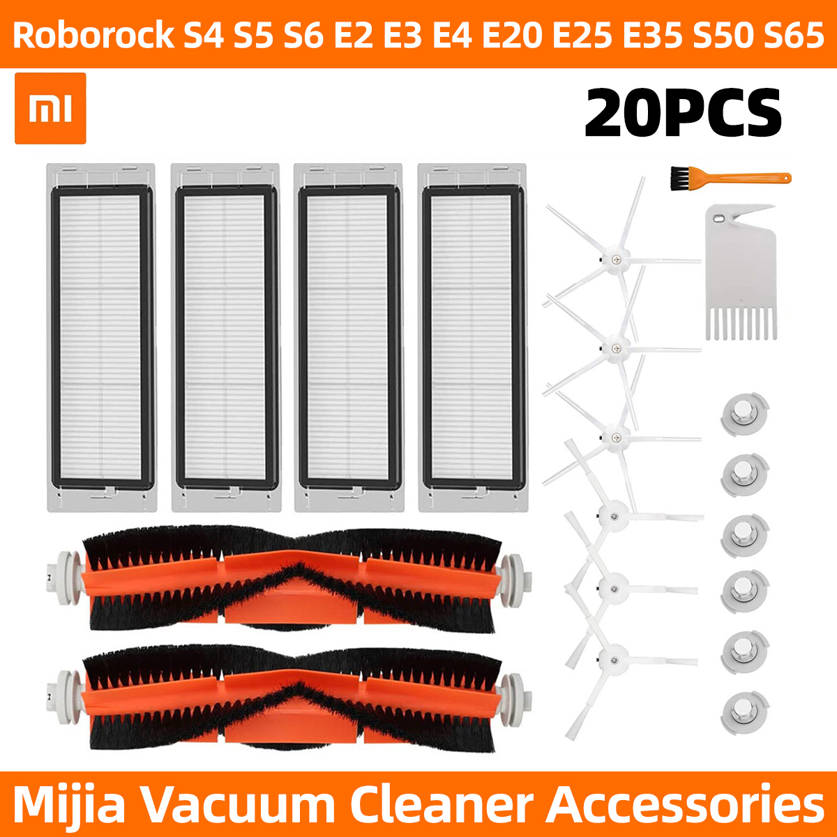 Find 20pcs Replacements for Roborock S4 S5 S6 E4 E20 E25 E35 S50 S65 Xiaomi Mi Mijia Robotic Vacuum Cleaner Parts Accessories Roller Brush*2 Side Brush*6 Filter*10 Cleaning Tool*2 [Not-original] for Sale on Gipsybee.com with cryptocurrencies