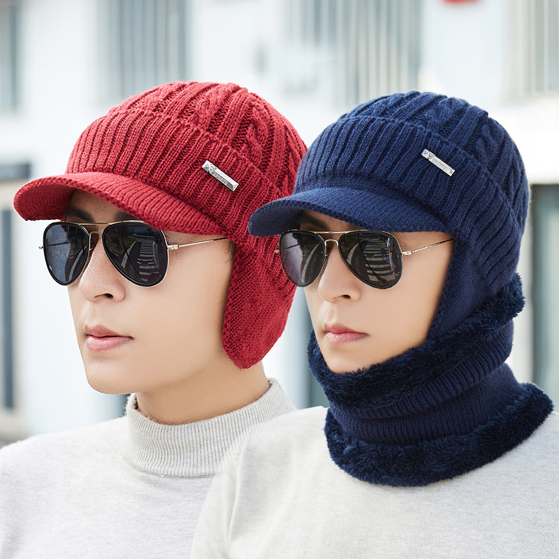 24SHOPZ Men Women Winter Windproof Plus Velvet Knit Hat Scarf Set Outdoor Thicken Ski Earmuffs Cap