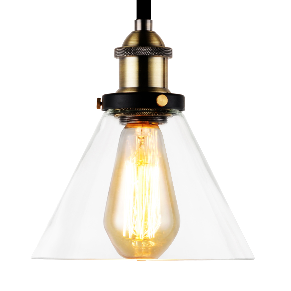 Find KingSo 110V/220V E26/E27 Vintage Industrial Pendant Light Socket Funnel-like Glass Shade with Ceiling Canopy Adjustable Hard Wire for Sale on Gipsybee.com with cryptocurrencies
