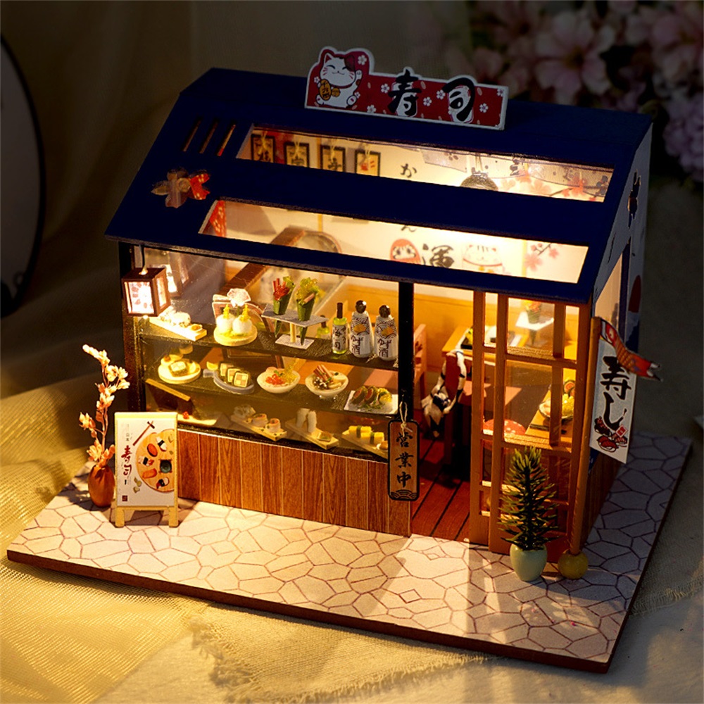 Wooden Creative Multi-style DIY Handmade Mini Three-dimensional Doll House Model Toy with LED Lights for Kids Gift 3