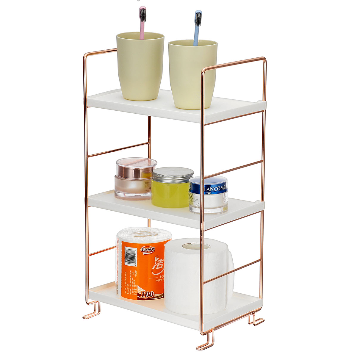 Three Layer Storage Rack Chrome Plated Copper Shelf Detachable Storage Shed Organizer for Bathroom—4