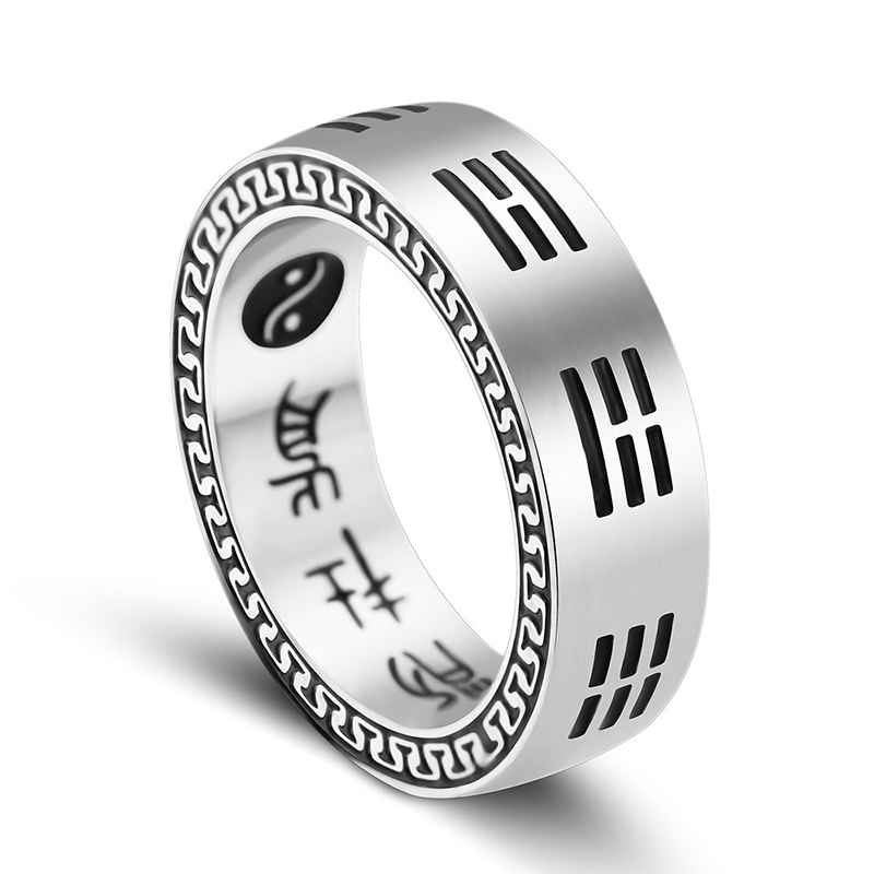 Titanium Steel Nine Words Mantra Rings Chinese Gossip Yin Yang Finger Ring For Men 7