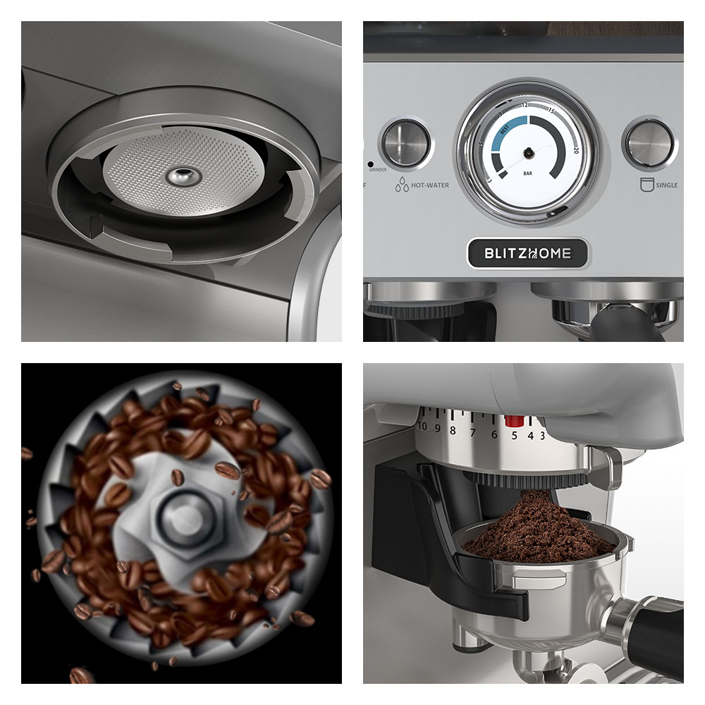 BlitzHome® BH-CMM5 1620W 20Bar Professional Espresso Machine Coffee Maker PID Smart Temperature Control Conical Burr Grinder 5